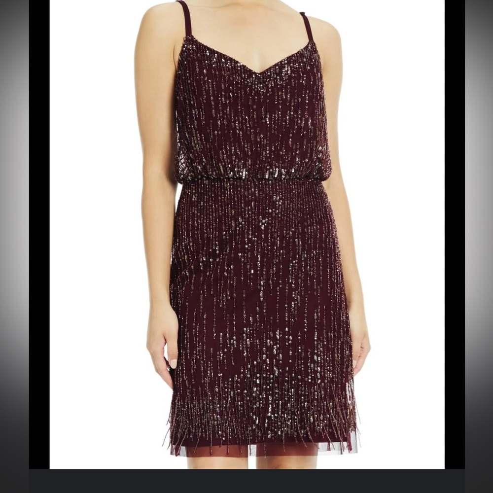 Adrianna Papell Fringe Beaded Cocktail Dress black size 6